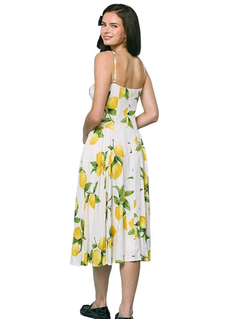 Linen Lemon Print Corset Midi Dress - Verte Boutique