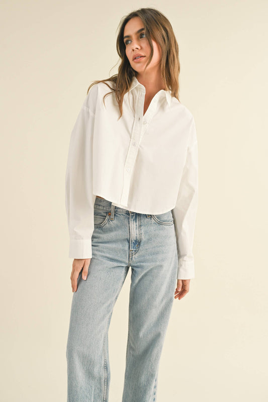Cropped White Button Down Shirt