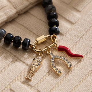 Layered Glass Bead Necklace | Trio of Charms - Verte Boutique