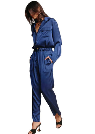 Mediterranean Blue Silky Co - ord Set | Oversized Travel Two - Piece - Verte Boutique