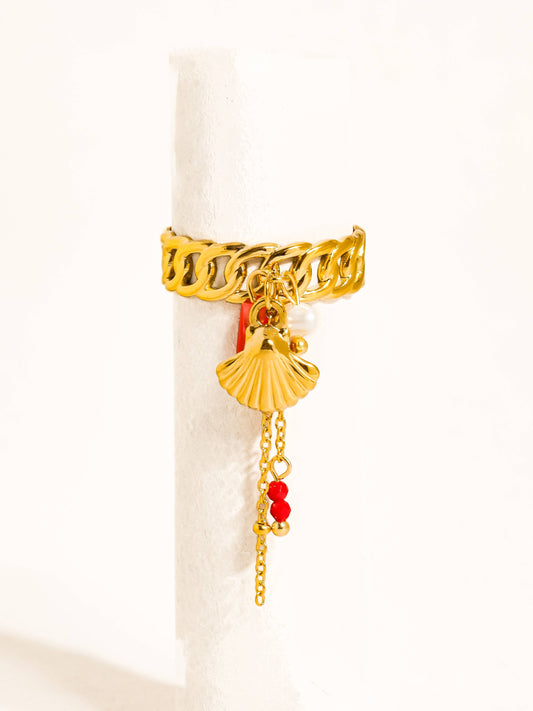 Shell Dangle Chain Ring