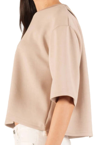 Taupe Butter Modal Overlap Back Top – Ultra - Soft Boxy 3/4 Sleeve Tee - Verte Boutique