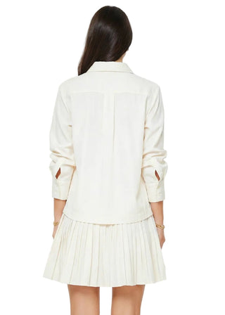 Effortless Tiered Drop - Waist Mini Shirt Dress | White Tencel Blend - Verte Boutique