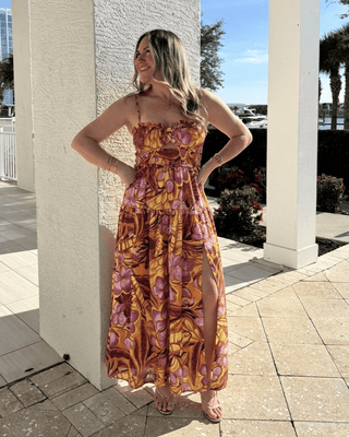 Tropical Cutout Smocked Cotton Maxi Dress Passion Fruit / Large
