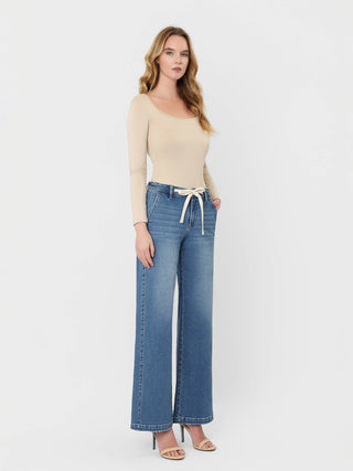 High Rise Tie Waist Wide Leg Jeans - Verte Boutique