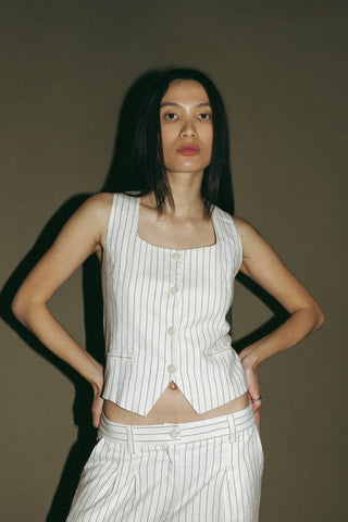 Striped Straight Leg Linen Trousers - Verte Boutique