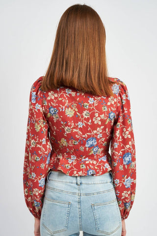Lace Up Front Floral Top - Verte Boutique