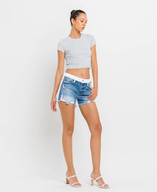 High Rise Colorblock Denim Shorts - Verte Boutique