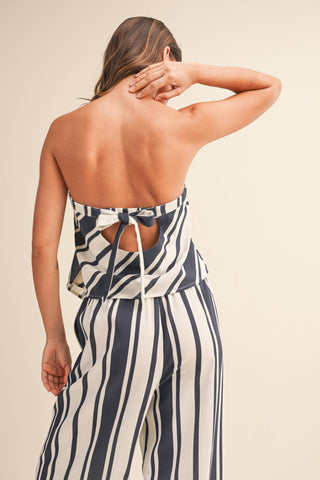 Coastal Blue Striped Linen Tube Top & Wide Leg Pant Set
