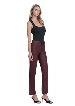 Burgundy Coated Straight Leg Jeans - Verte Boutique