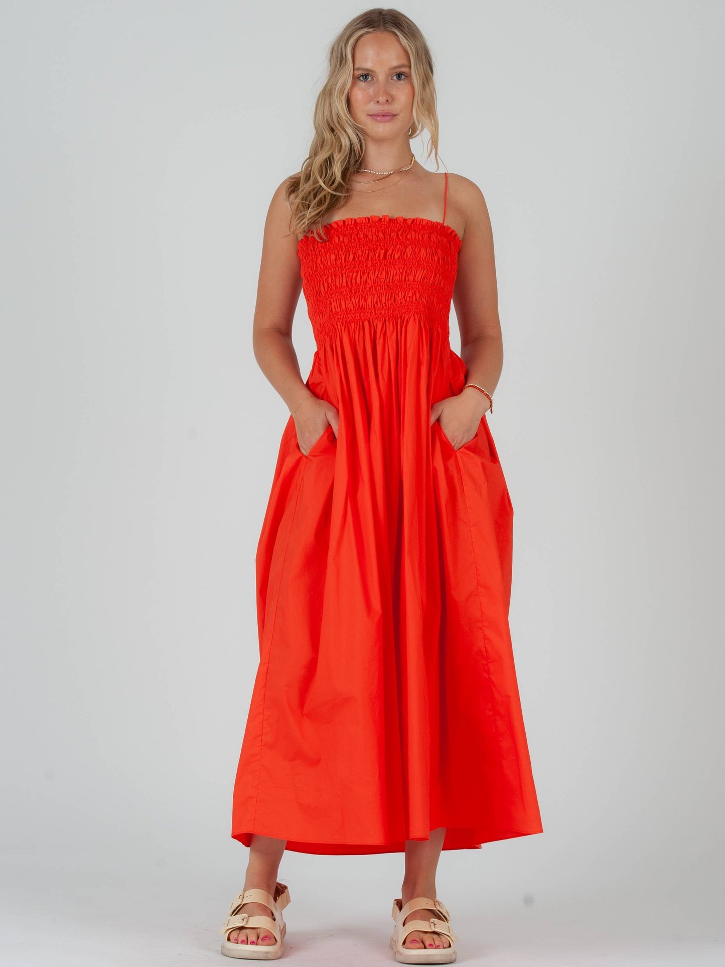 Poplin Smocked Midi Dress