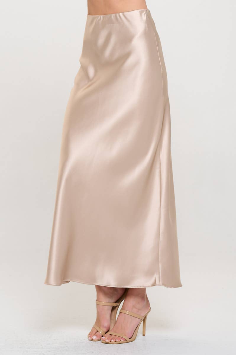 Champagne Silky Satin Maxi Skirt