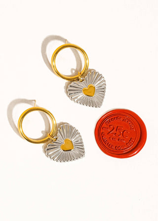 Mixed Metal Non - Tarnish Two Tone Heart Earring - Verte Boutique