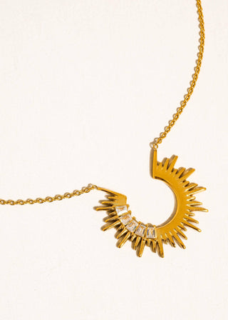 Gold Non-Tarnish Sunburst CZ Necklace - Verte Boutique