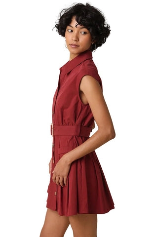 Belted Sleeveless A-Line Shirt Dress - Verte Boutique