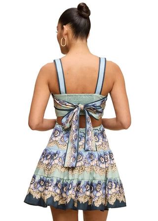Seraphina Blue Floral Cut - Out Tiered Mini Dress - Verte Boutique