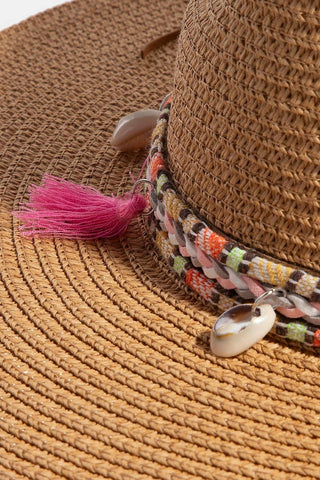 Braided Shell And Tassels Strap Straw Sun Hat - Verte Boutique