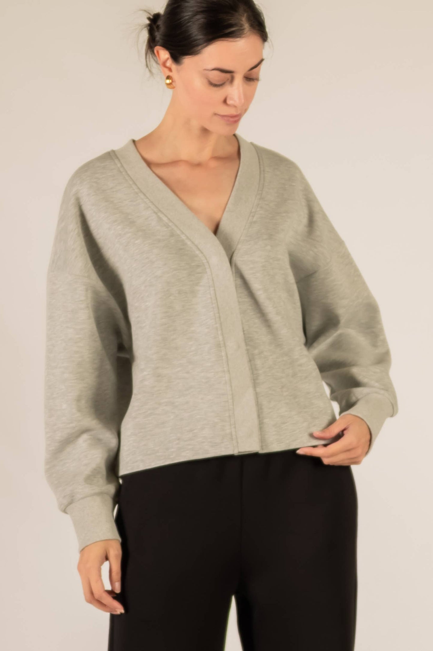 Butter Modal Rib Contrast Oversized Cropped Cardigan