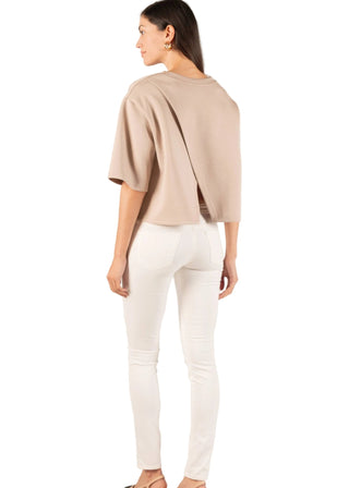 Taupe Butter Modal Overlap Back Top – Ultra - Soft Boxy 3/4 Sleeve Tee - Verte Boutique