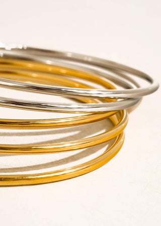 18K Gold Plated Non - Tarnish Thin Bangle Set | Set of 5 Stackable Bracelets - Verte Boutique