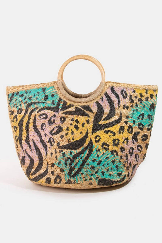 Mixed Animal Print Jute Tote Bag
