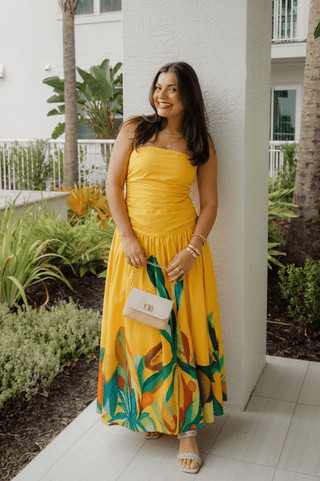 Golden Tropics Strapless Maxi Dress - Verte Boutique