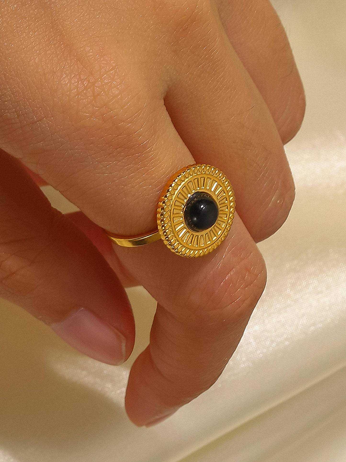 Gold Non-Tarnish Black Onyx Ring
