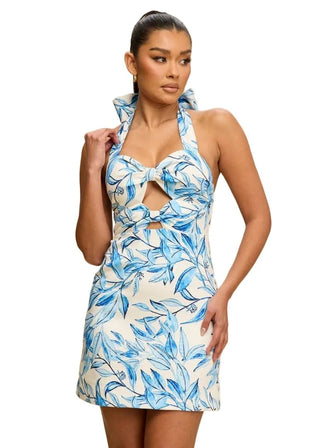 Tropical Leaves Halter Mini Dress - Verte Boutique