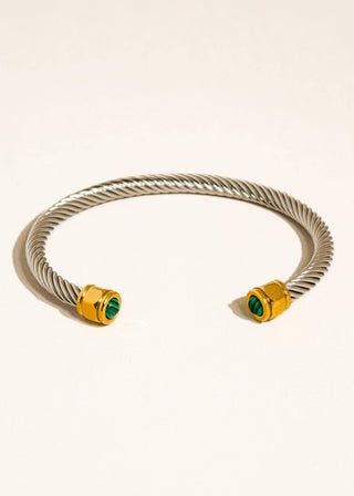 Mixed Metal Non - Tarnish Stone Braided Bangle - Verte Boutique