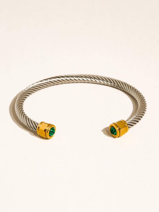 Gold Non-Tarnish Stone Braided Bangle