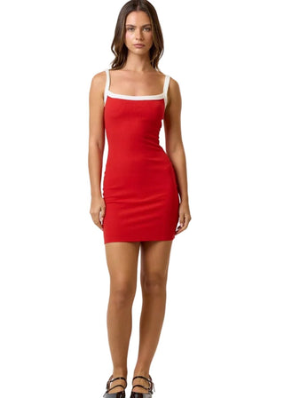 Red Contrast Binding Ribbed Mini Dress - Verte Boutique