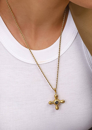 Sacred Stone Cross Necklace | 18K Gold Plated Stainless Steel - Verte Boutique