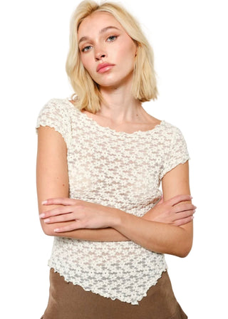 Asymmetrical Lace Cap Sleeve Tee - Verte Boutique