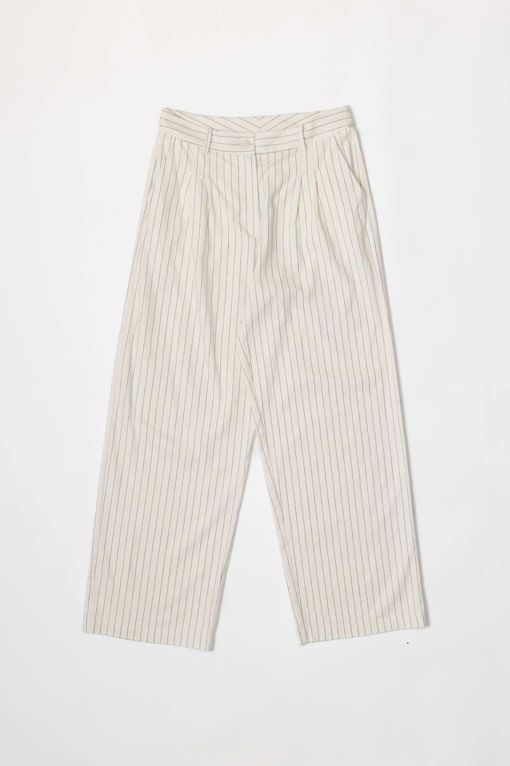 Striped Straight Leg Linen Trousers