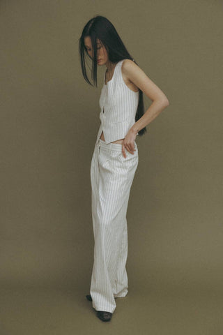 Striped Straight Leg Linen Trousers - Verte Boutique