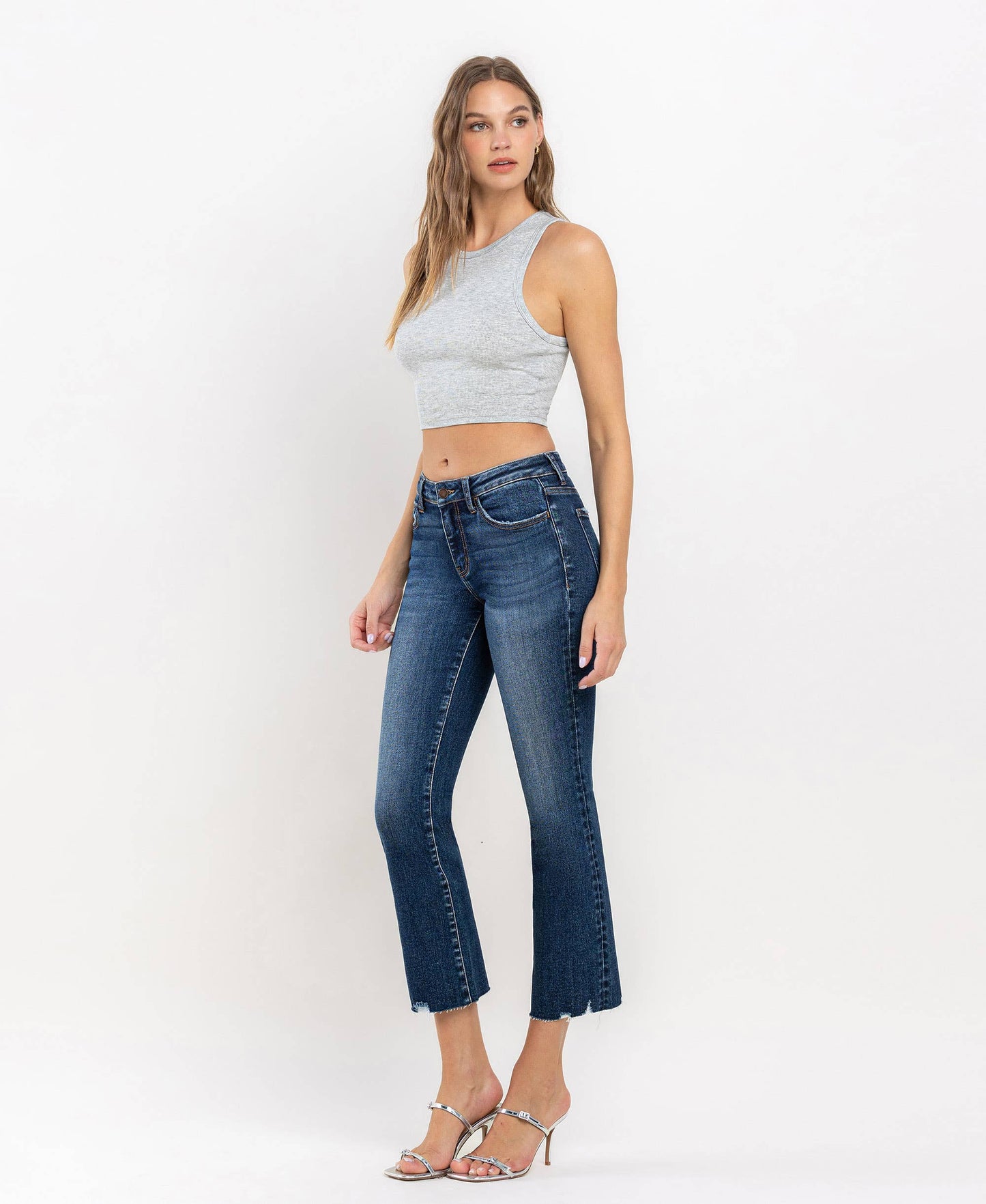 Mid Rise Crop Mini Bootcut Jeans