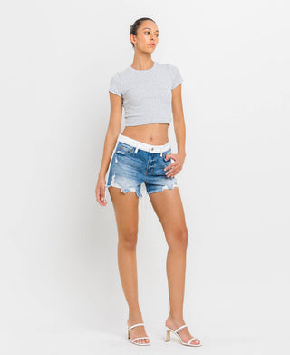 High Rise Colorblock Denim Shorts - Verte Boutique