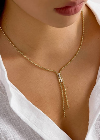 18K Gold Plated CZ Lariat Drop Necklace – Waterproof & Non - Tarnish - Verte Boutique