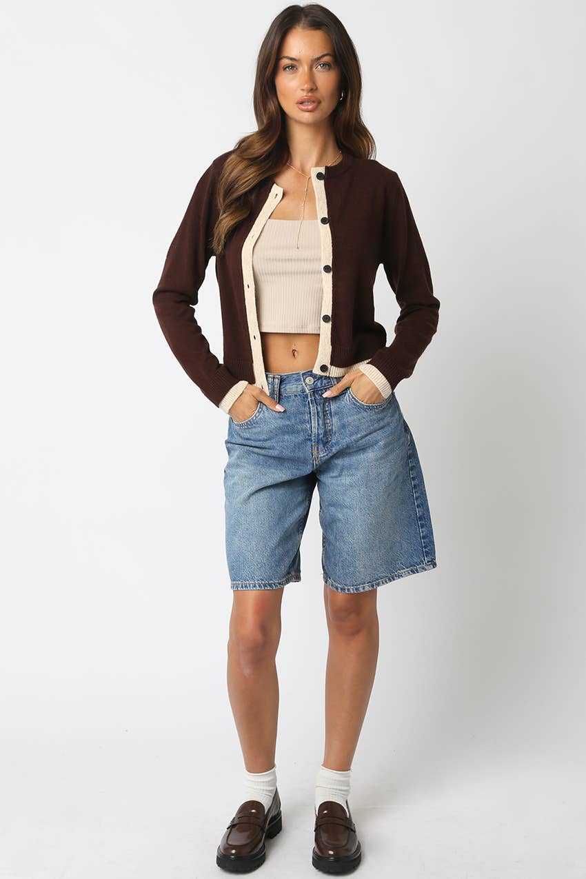 Brown Colorblock Cardigan