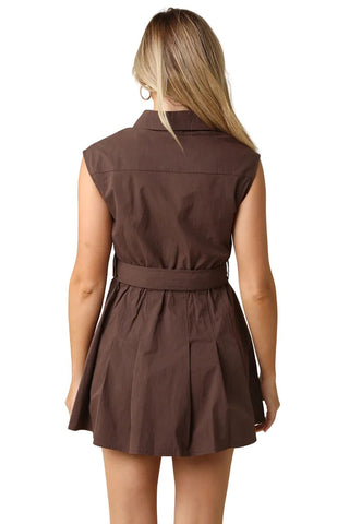Belted Sleeveless A-Line Shirt Dress - Verte Boutique