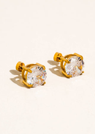 Gold Non - Tarnish Round CZ Stud Flat Back Earrings - Verte Boutique