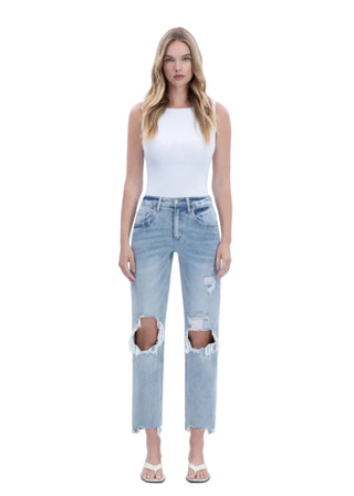 High Rise Distressed Dad Stretch Jeans - Verte Boutique