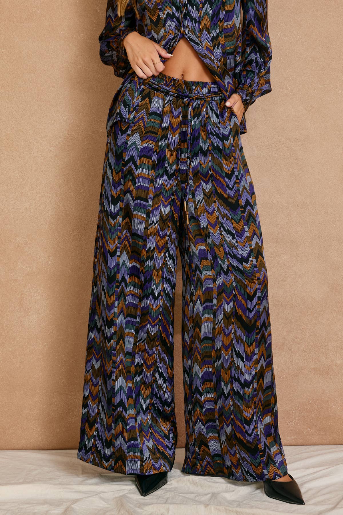Abstract Chevron Satin Pants