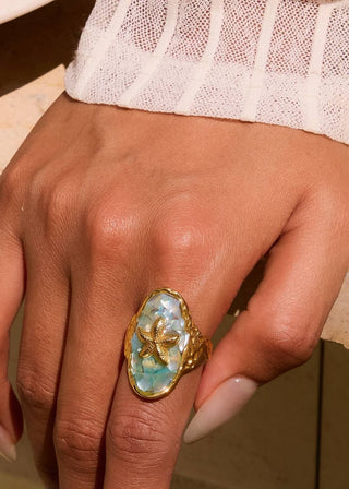 Ocean Breeze Starfish Ring - Turquoise Sea Glass - Verte Boutique