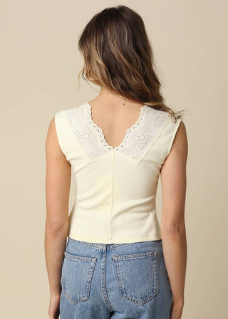 Scalloped Lace - Up Knit Top – Butter Yellow - Verte Boutique