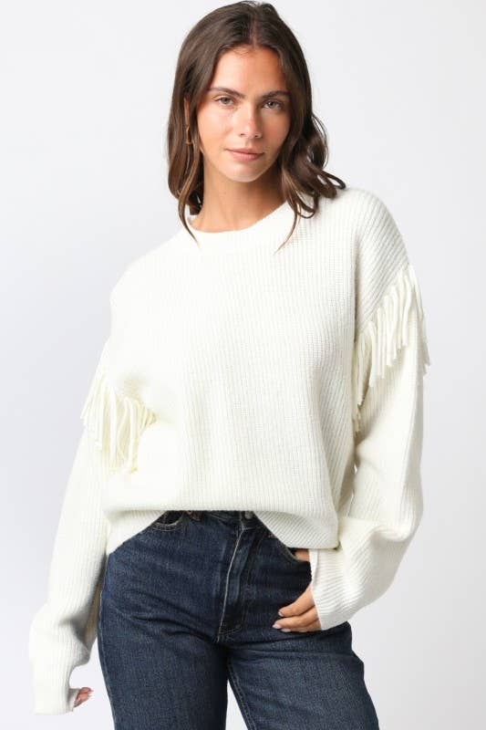 Cream Fringe Sweater