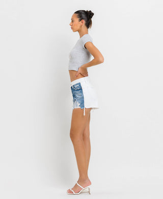 High Rise Colorblock Denim Shorts - Verte Boutique