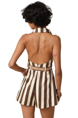 Striped Halter Belted Romper - Verte Boutique