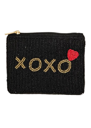 Black Xoxo Heart Beaded Coin Purse - Verte Boutique