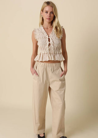 Natural Eyelet Smocked Peplum Blouse - Verte Boutique